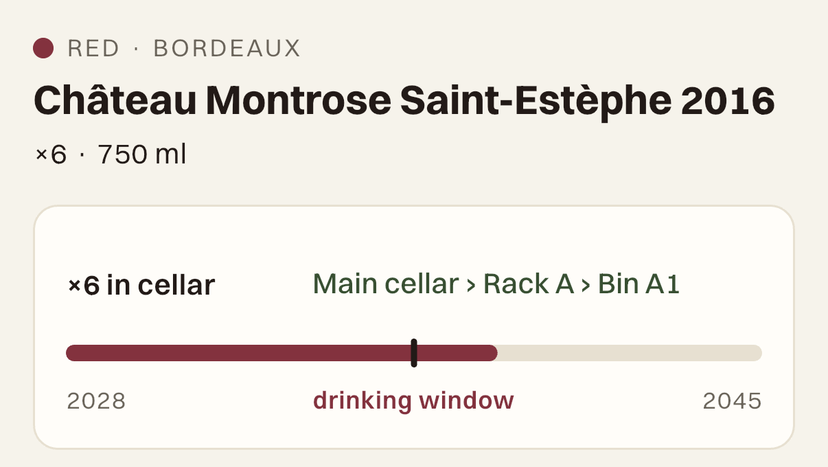 Everycork bottle detail with location and drinking window